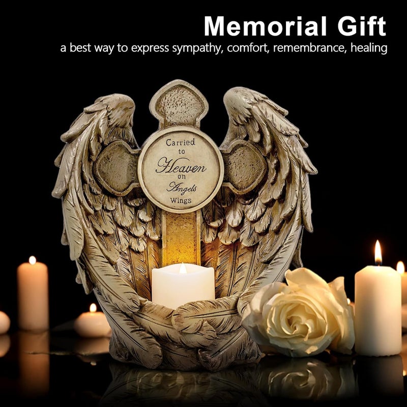 MXwcy 12“ Angel Wings Embracing Cross Solar Flameless LED Candles Outdoor Garden Memorial Statue for Garden Decoration Yard Art, A Touching Memorial Gift & Condolence Gifts Grave Decorations for Cemetery - Image 5